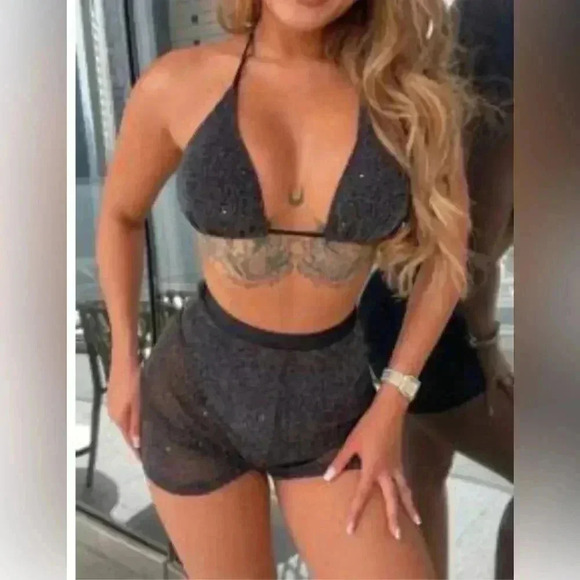 Sparkly Glitter Halter Bikini Swimsuit With Beach - Picture 1 of 5